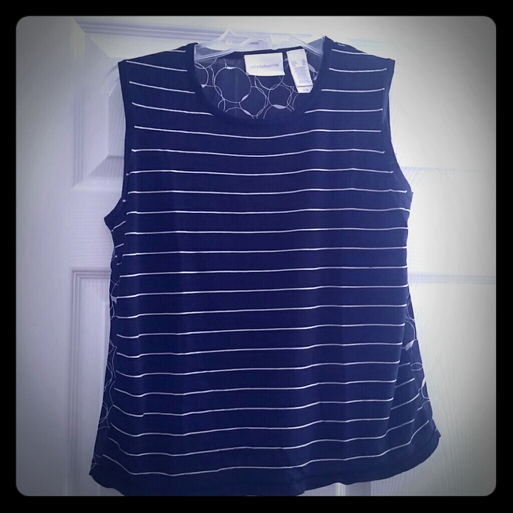 Navy Blue / White Liz Claiborne Sleeveless Top